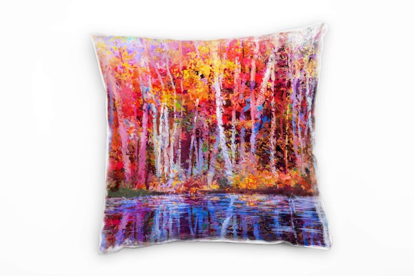 Paul Sinus Art Natur, Abstrakt, Wald, Spiegelung, gemalt, rot Deko Kissen 40x40cm für Couch Sofa Lounge Zierkissen