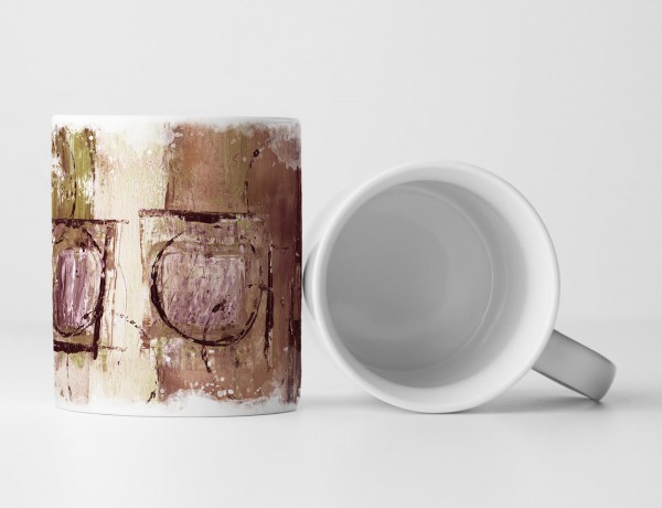 Paul Sinus Art Tasse Geschenk beige, olivgrün, sienna + dunkelbraune Striche