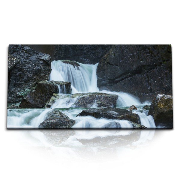 Paul Sinus Art Kunstdruck Bilder 120x60cm Wasserfall Bach Bergbach Felsen Natur