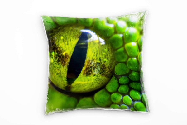 Paul Sinus Art Macro, Tiere, Schlangenaugen, grün, schwarz Deko Kissen 40x40cm für Couch Sofa Lounge Zierkissen