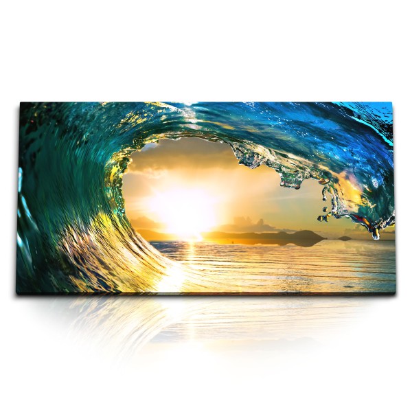 Paul Sinus Art Kunstdruck Bilder 120x60cm Welle Meer Sonnenuntergang Abendröte Surfen