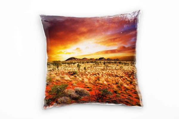 Paul Sinus Art Landschaft, rot, gelb, Sonnenuntergang, Australien Deko Kissen 40x40cm für Couch Sofa Lounge Zierkis