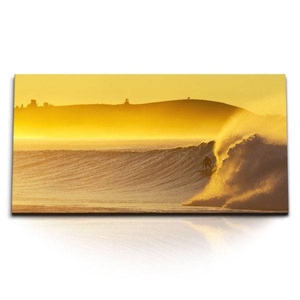 Paul Sinus Art Kunstdruck Bilder 120x60cm Wellenreiten Surfen Surfer große Welle Sonnenuntergang