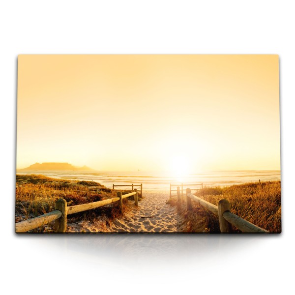 Paul Sinus Art 120x80cm Wandbild auf Leinwand Ostsee Strand Sonnenuntergang Sand Strandweg