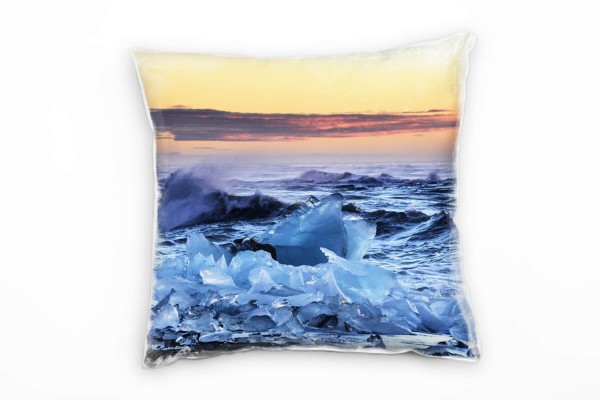 Paul Sinus Art Winter, Island, Eis, Sonnenuntergang, blau, orange Deko Kissen 40x40cm für Couch Sofa Lounge Zierkis