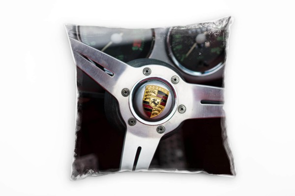 Paul Sinus Art künstlerische Fotografie, Porsche, silber, gold Deko Kissen 40x40cm für Couch Sofa Lounge Zierkissen