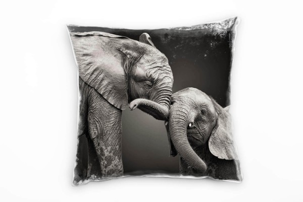 Paul Sinus Art Tiere, kuschelnde Elefant, grau Deko Kissen 40x40cm für Couch Sofa Lounge Zierkissen