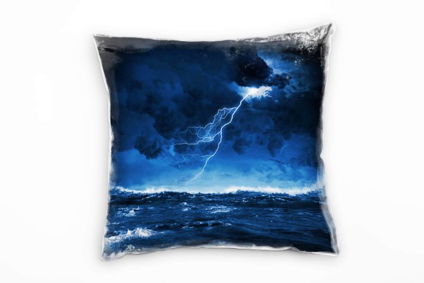 Paul Sinus Art Strand und Meer, Sturm, dunkel, blau, schwarz Deko Kissen 40x40cm für Couch Sofa Lounge Zierkissen