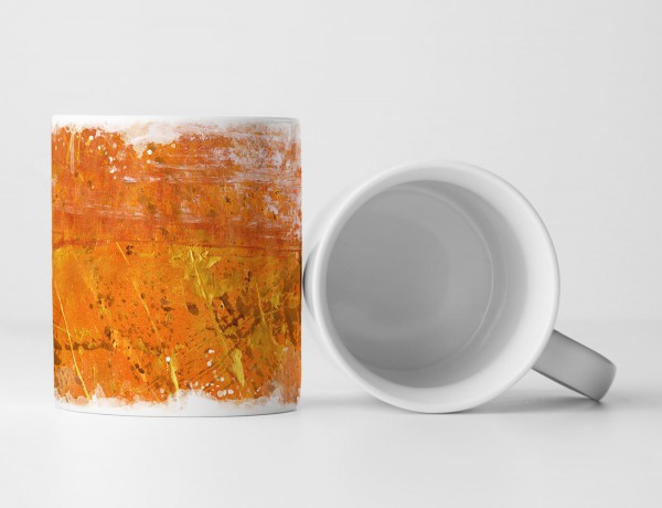 Paul Sinus Art Tasse Geschenk orange-gelbe Abstraktion + hellbraune Farbspritzer