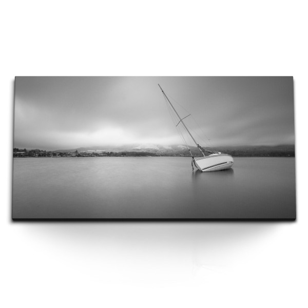 Paul Sinus Art Kunstdruck Bilder 120x60cm Schwarz Weiß Fotografie Segelboot Meer Grau