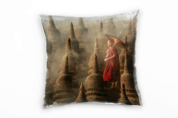 Paul Sinus Art Urban, Mönch, Dunst, Myanmar, braun, rot Deko Kissen 40x40cm für Couch Sofa Lounge Zierkissen