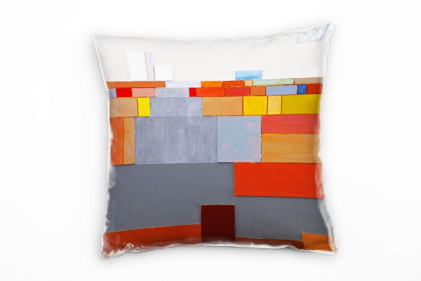 Paul Sinus Art Abstrakt, rot, grau, beige, blau, Rechtecke, gemalt Deko Kissen 40x40cm für Couch Sofa Lounge Zierki