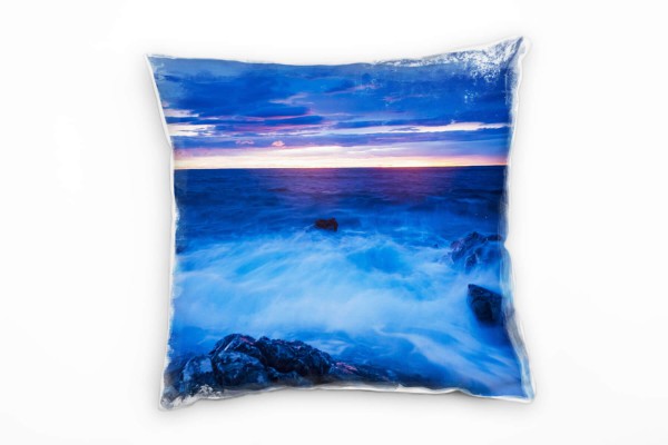 Paul Sinus Art Meer, Sonnenuntergang, Brandung, orange, blau Deko Kissen 40x40cm für Couch Sofa Lounge Zierkissen