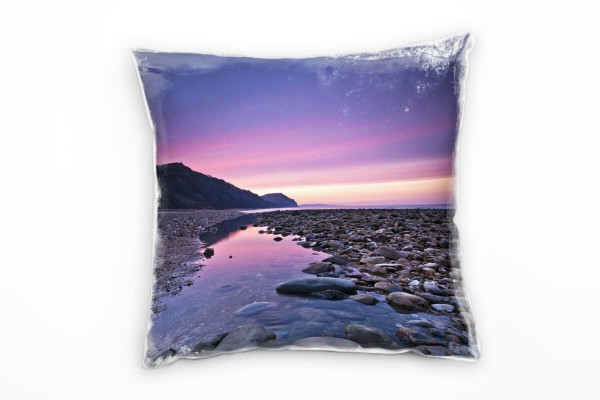 Paul Sinus Art Strand und Meer, grau, orange, rosa, Sonnenaufgang Deko Kissen 40x40cm für Couch Sofa Lounge Zierkis