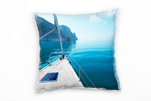 Paul Sinus Art Meer, blau, Segelboot, Felsen Deko Kissen 40x40cm für Couch Sofa Lounge Zierkissen