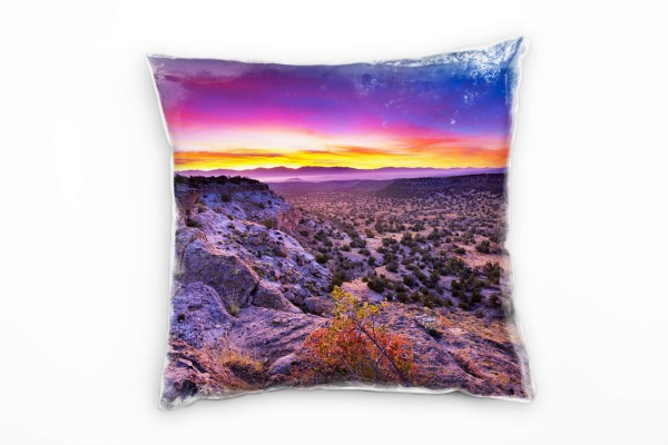 Paul Sinus Art Landschaft, Sonnenaufgang, Felsen, orange, pink Deko Kissen 40x40cm für Couch Sofa Lounge Zierkissen