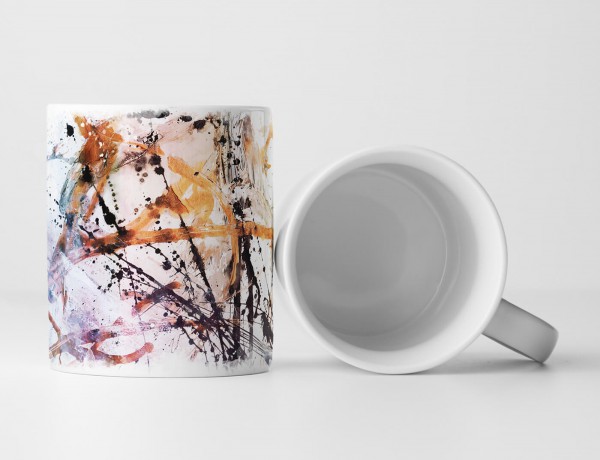 Paul Sinus Art Tasse Geschenk antik-weiße Grundierung; schwarz, orange Farbspritzer