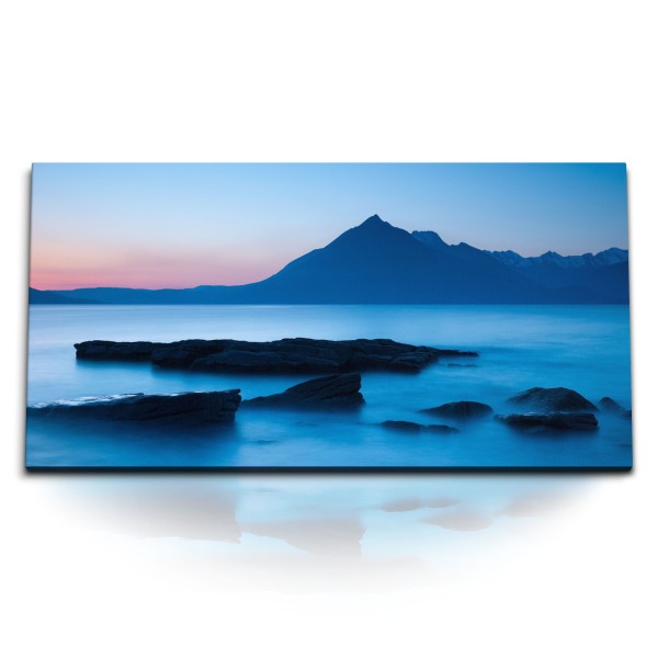 Paul Sinus Art Kunstdruck Bilder 120x60cm Abendrot Blaue Berge Meer Felsen Natur