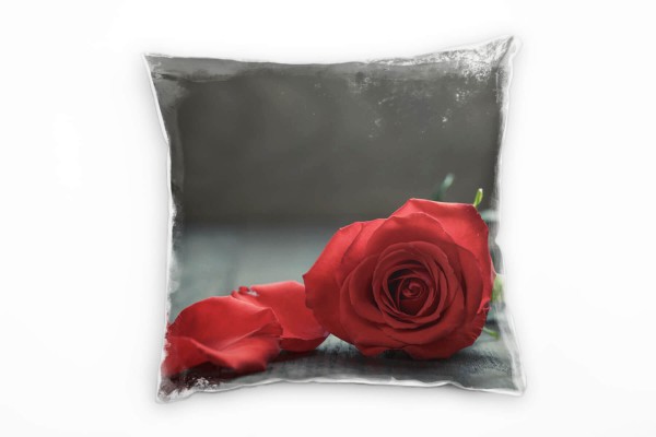 Paul Sinus Art Blumen, rote Rose, rot, braun Deko Kissen 40x40cm für Couch Sofa Lounge Zierkissen