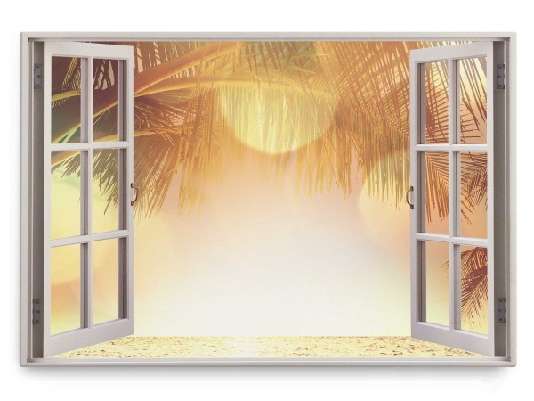 Wandbild 120x80cm Fensterbild Sonnenschein Palmen Strand Sommer Meer