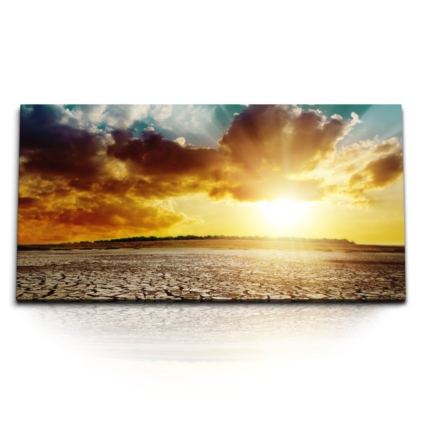 Paul Sinus Art Kunstdruck Bilder 120x60cm Trockener See Sonnenuntergang Wolken Himmel