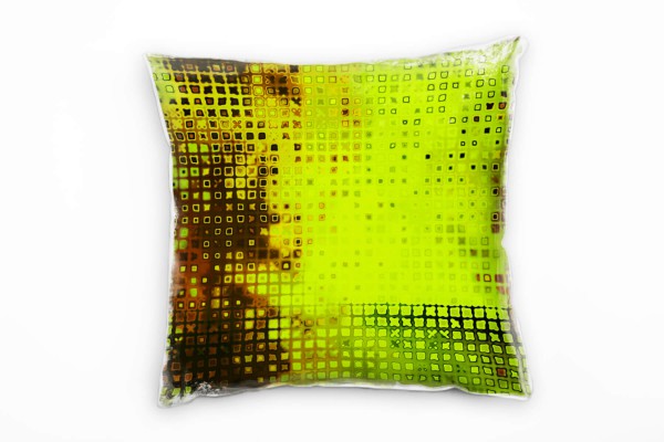 Paul Sinus Art Abstrakt, Gitter, braun, grün Deko Kissen 40x40cm für Couch Sofa Lounge Zierkissen