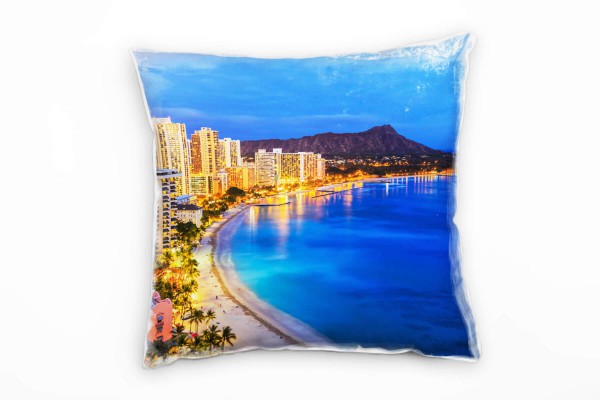 Paul Sinus Art City, Honolulu, Nacht, Hawaii, blau, gelb Deko Kissen 40x40cm für Couch Sofa Lounge Zierkissen