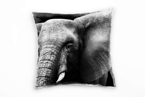 Paul Sinus Art Tiere, schwarz, weiß, Elefantenkopf, Nah Deko Kissen 40x40cm für Couch Sofa Lounge Zierkissen