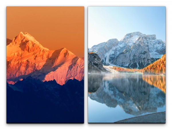 Paul Sinus Art 2 Bilder je 60x90cm Berge Bergsee Schneegipfel Reflexion Entlegen Frische Stille