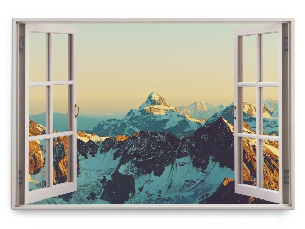 Wandbild 120x80cm Fensterbild Schneeberg Berge Schneegipfel Himalaya Sonnenuntergang