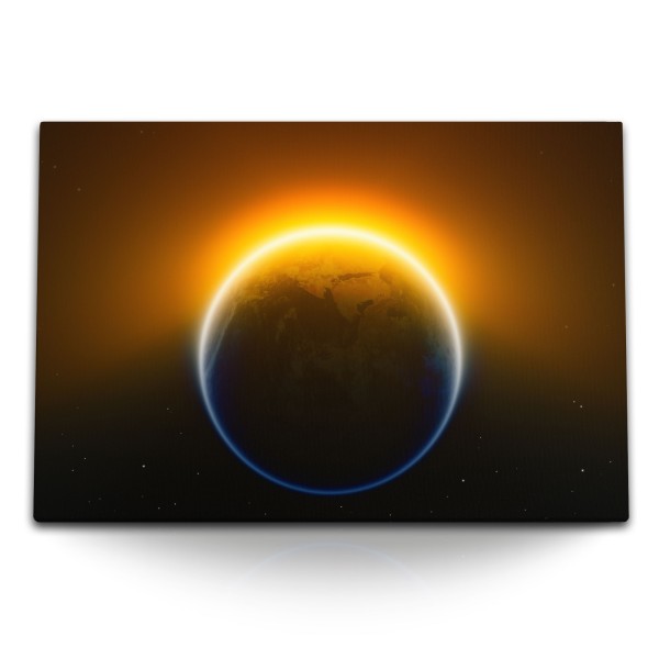 Paul Sinus Art 120x80cm Wandbild auf Leinwand Weltall Erde Planet Sterne Sonnenstrahlen Kosmos