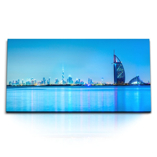 Paul Sinus Art Kunstdruck Bilder 120x60cm Dubai Skyline Blau Abenddämmerung Stadt Hochhäuser