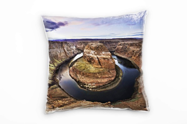 Paul Sinus Art Landschaft, Berge, Wasser, Himmel, beige, blau Deko Kissen 40x40cm für Couch Sofa Lounge Zierkissen