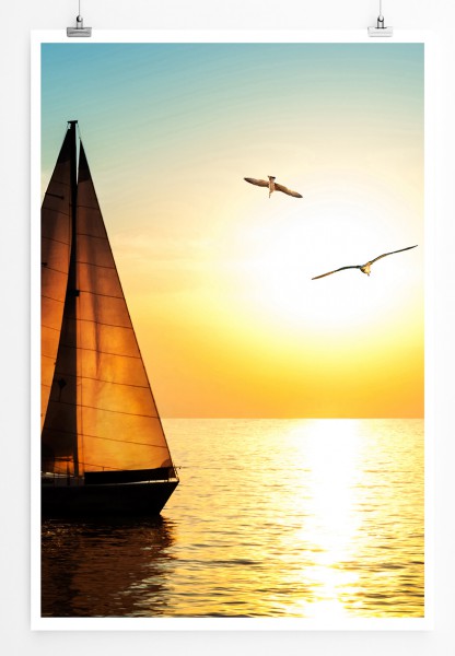 Paul Sinus Art 90x60cm Poster Segelboot bei romantischem Sonnenaufgang