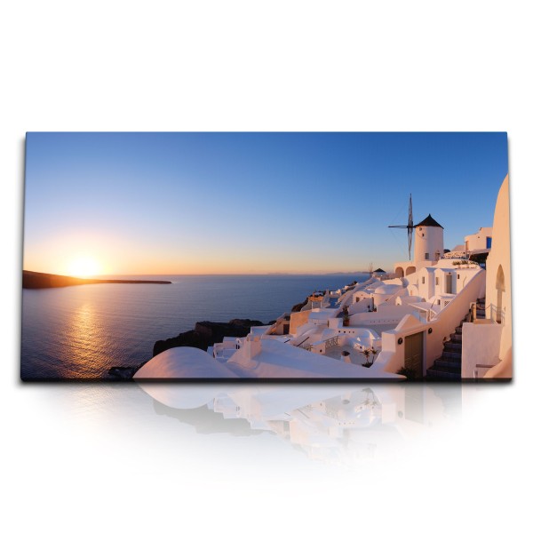 Paul Sinus Art Kunstdruck Bilder 120x60cm Santorini Griechenland Insel weiße Häuser Abendröte