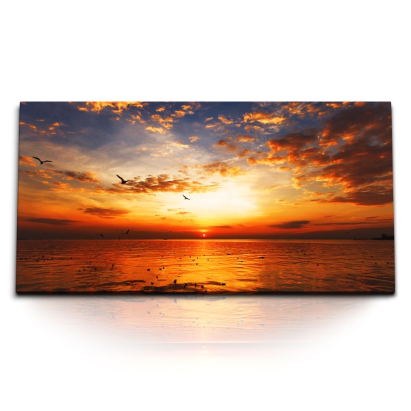 Paul Sinus Art Kunstdruck Bilder 120x60cm Sonnenuntergang Meer Möwen Abendrot Horizont