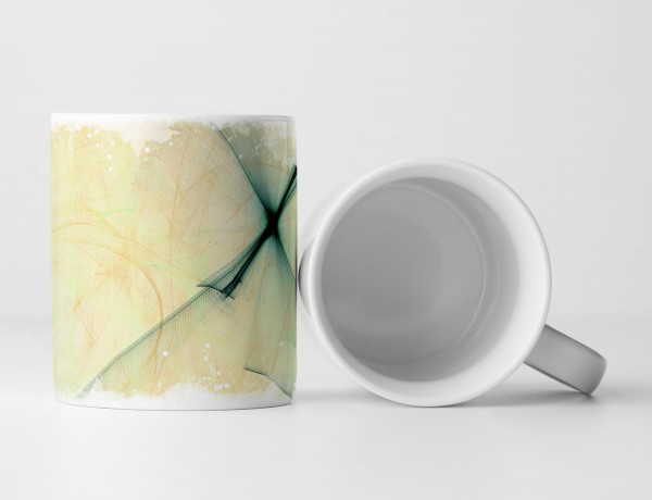 Paul Sinus Art Tasse Geschenk Abstraktes Bild – dunkelblaue Linien auf orangefarbenen Grund