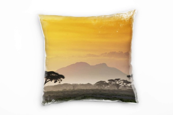 Paul Sinus Art Landschaft, gelb, schwarz, Sonnenuntergang, Afrika Deko Kissen 40x40cm für Couch Sofa Lounge Zierkis