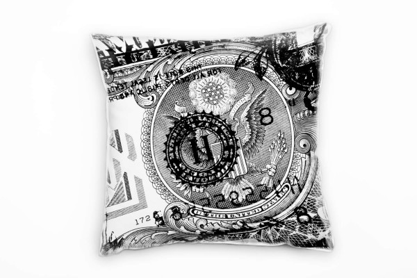 Paul Sinus Art Macro, US Dollar, schwarz, weiß Deko Kissen 40x40cm für Couch Sofa Lounge Zierkissen