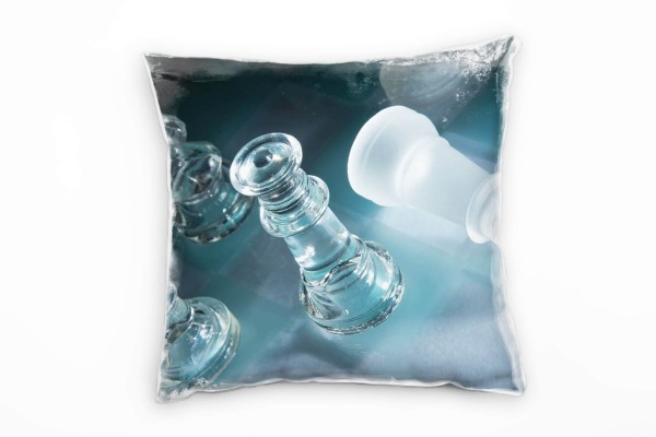 Paul Sinus Art künstlerische Fotografie, blau, grau, Schachfiguren, Glas Deko Kissen 40x40cm für Couch Sofa Lounge