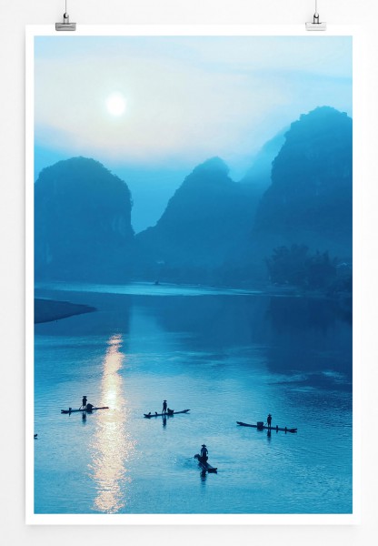 Paul Sinus Art 60x90cm Landschaftsfotografie Poster Yangshuo bei Sonnenaufgang China