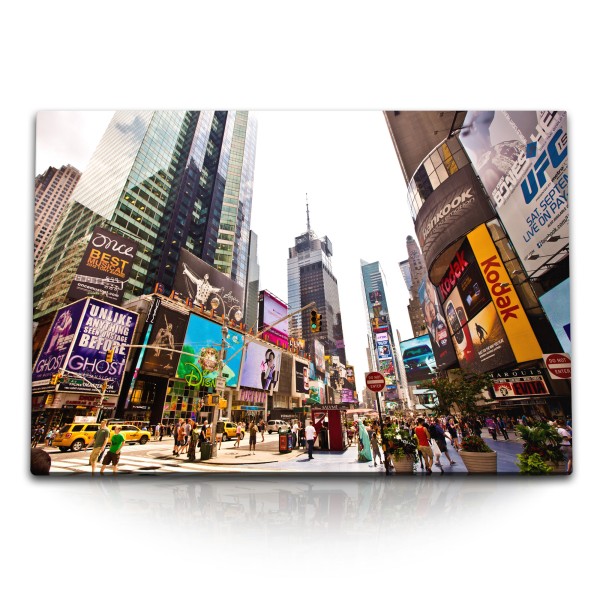 Paul Sinus Art 120x80cm Wandbild auf Leinwand New York Broadway Hochhäuser USA gelbes Taxi