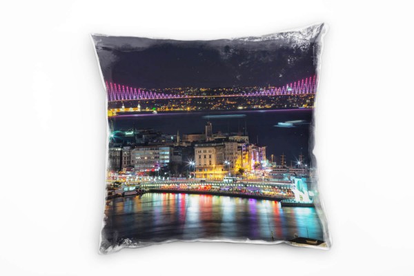 Paul Sinus Art City, Bosporus Brücke, Nacht, Beleuchtung, bunt Deko Kissen 40x40cm für Couch Sofa Lounge Zierkissen