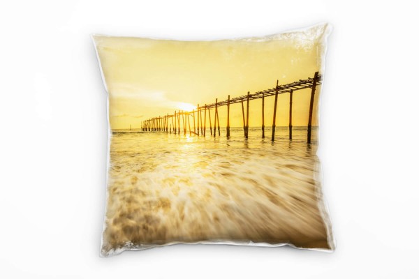 Paul Sinus Art Meer, Sonnenuntergang, Brücke, Thailand, orange Deko Kissen 40x40cm für Couch Sofa Lounge Zierkissen