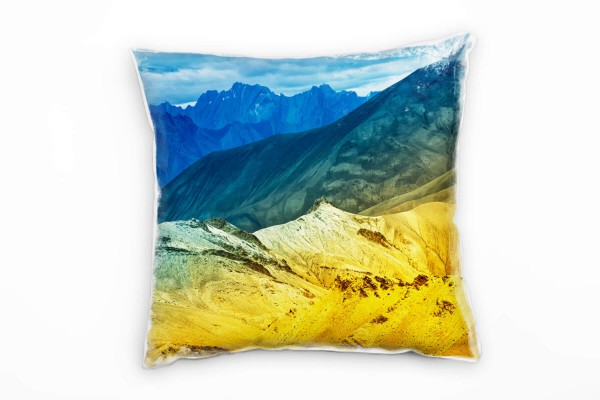 Paul Sinus Art Landschaft, Berge, blau, gelb Deko Kissen 40x40cm für Couch Sofa Lounge Zierkissen