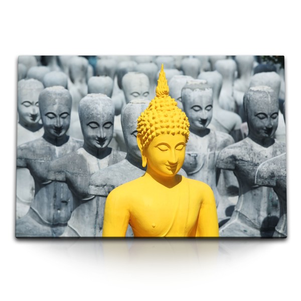 Paul Sinus Art 120x80cm Wandbild auf Leinwand Buddha Buddhastatuen Gelb Meditation Asien