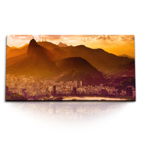 Paul Sinus Art Kunstdruck Bilder 120x60cm Bucht von Rio de Janeiro Brasilien Berge Sonnenuntergang