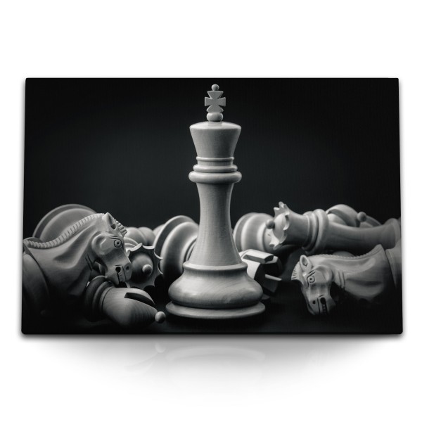 Paul Sinus Art 120x80cm Wandbild auf Leinwand Schach Schachfiguren Schwarz Weiß Schachspiel