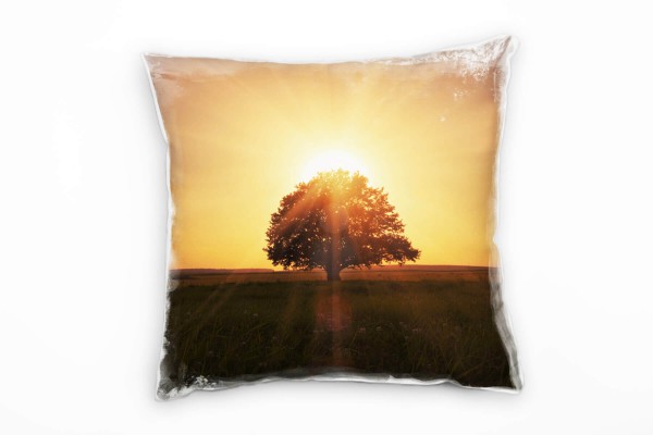 Paul Sinus Art Natur, orange, grün, Sonnenschein, Baum Deko Kissen 40x40cm für Couch Sofa Lounge Zierkissen