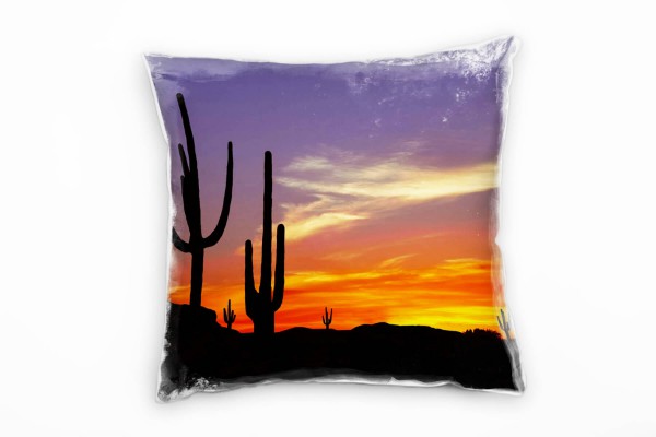 Paul Sinus Art Natur, Sonnenuntergang, Kakteen, Silhouetten, orange Deko Kissen 40x40cm für Couch Sofa Lounge Zierk